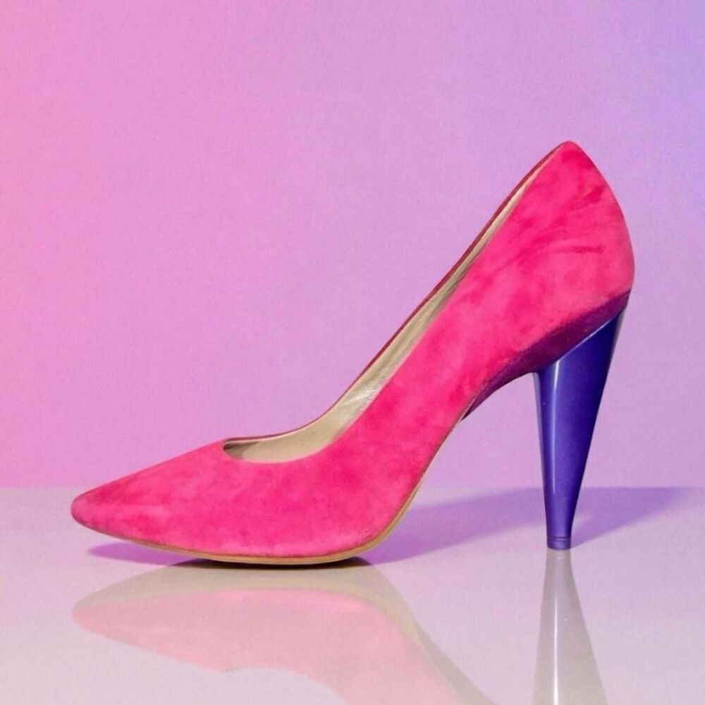 New Vic Matie' Hot Pink Suede Pump with Purple Heel sz 6.5